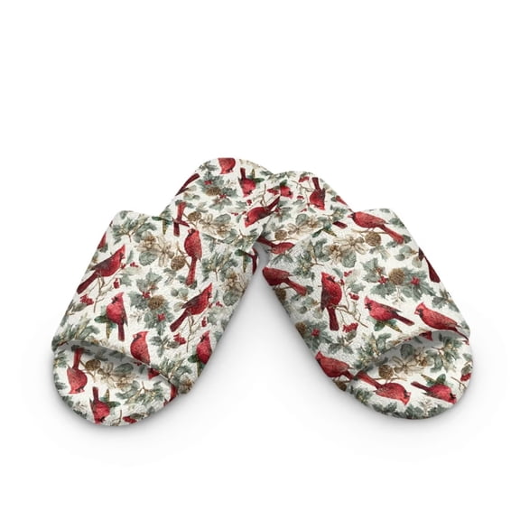 FUIALDOLG Red Cardinal Print Slippers for Women Memory Foam House Bedroom Soft Open Toe Slides Sandals Shoes Trendy Gift for Womens Anti-Skid Sole, Size 4.5-5.5
