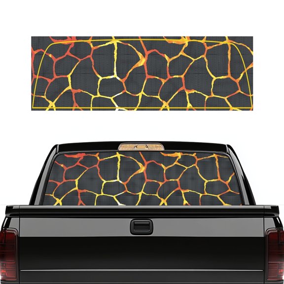FUIALDOLG Red Cracked Lava Truck Back Window Decals Perforated Wrap Universal Rear Window Sticker Fits Most Pickup Trucks SUV