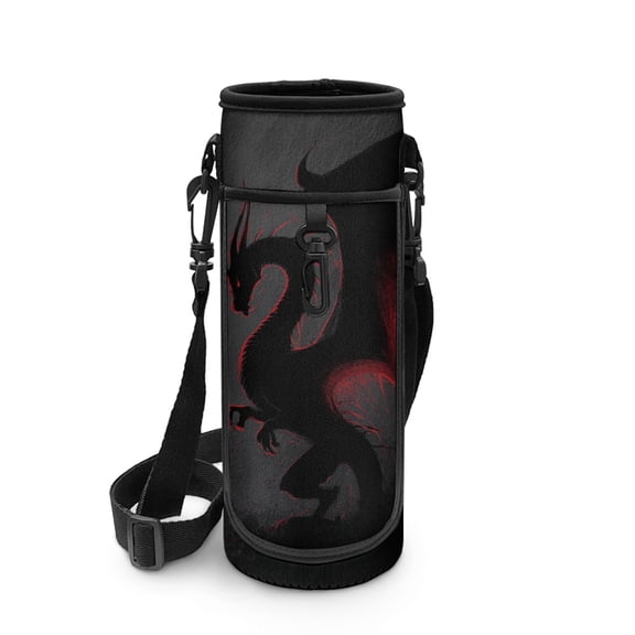 FUIALDOLG Red Dragon Water Bottle Carrier Bag with Adjustable Shoulder Straps and Pocket Insulated Water Bottle Cover for Stainless Steel/Glass/Plastic Bottles