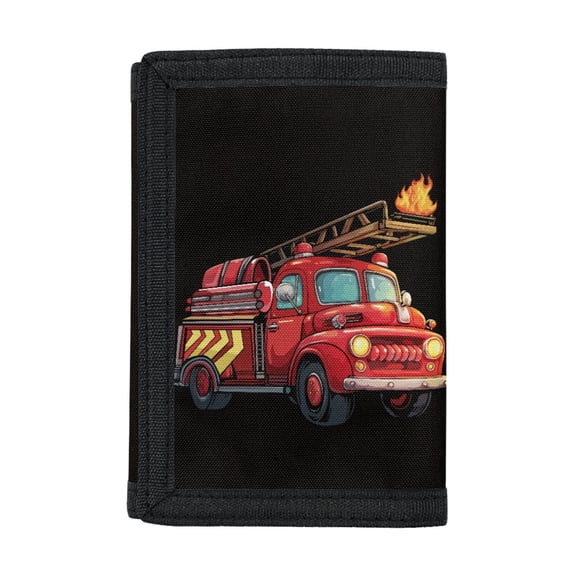 FUIALDOLG Red Fire Truck Trifold Pouch, Polyester Fabric Youth Wallet for Outdoor Sports, Slim Foldable Children's Wallet