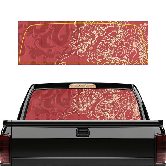 FUIALDOLG Red Golden Dragon Vinyl Truck Rear Window Decal, 66.9 x 22.4 Inch High Temperature Resistant Anti-Corrosion Pickup Car Window Stickers for Most Trucks