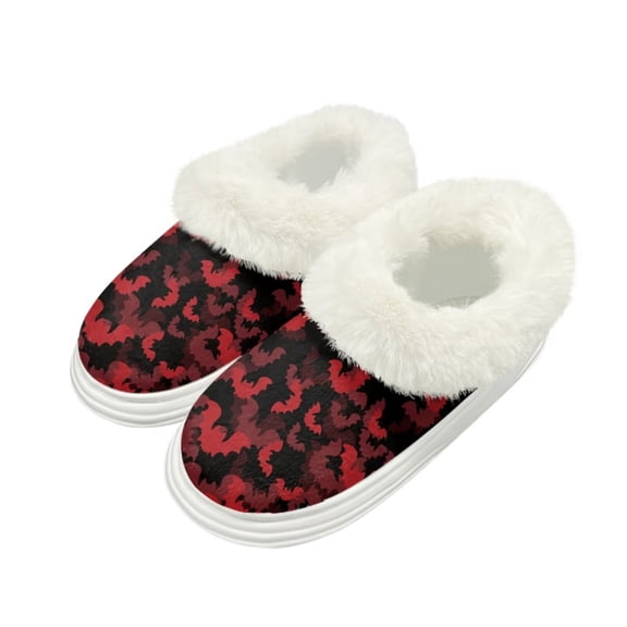 FUIALDOLG Red Halloween Bats Print Slippers for Women Modern Style Winter House Slippers Indoor Comfort Thick Sole Bathroom Cozy Gifts, Size 9-10