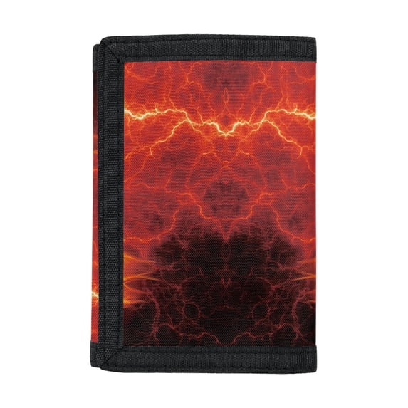 FUIALDOLG Red Lightning Crackle Trifold Pouch, Polyester Fabric Teen Wallet for School and Outdoor Sports, Portable Compact Children's Clutch Wallet