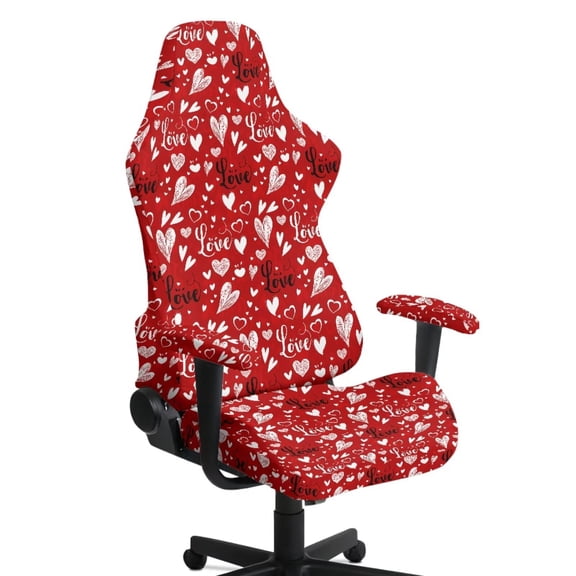 FUIALDOLG Red Love Gaming Chair Covers with Armrest Cover Stretch Waterproof Office Chair Cover with Zipper Universal Elastic Rotating Boss Chair Seat Covers Stain Resistant