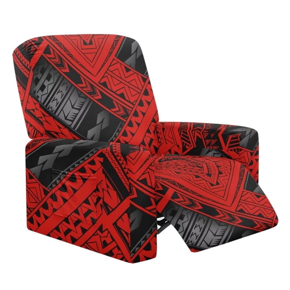FUIALDOLG Red Polynesian Decor Recliner Chair Cover, 4-Pieces Stretch Recliner Covers for Reclining Couches Washable Reclining Chair Slipcover Furniture Protector for Living Room