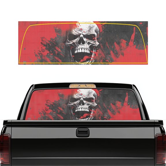 FUIALDOLG Red Skull Large Rear Window Decals Perforated for Trucks, SUV, Sedan, UV Waterproof Back Windshield Graphics Car Sticker Fits Most Vehicles