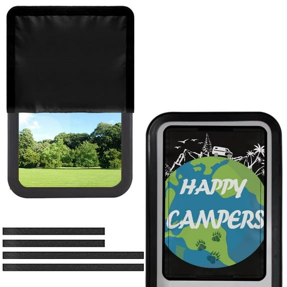 FUIALDOLG Reflective RV Door Window Shade, 17.3” x 26” Car Door Window Cover Fashion Sunshield Blocking Light, Heat and UV Rays for RV Trailer Camper Windows (Earth Happy Campers)