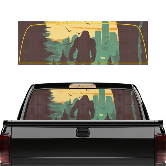 FUIALDOLG Retro Bear Forest Sunset Pickup Car Window Stickers 66.9 x 22.4 Inch Rear Window Decals for Most Pickup Trucks, Vinyl Perforated Truck Back Glass Decal