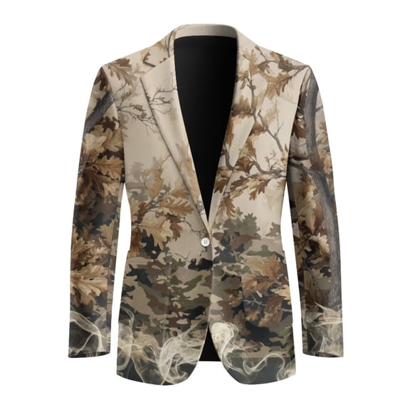 FUIALDOLG Retro Camo Print Men's Jacket Slim Fit Oak Hunting Wedding Blazer One Button Turn-Down Collar Suit Jacket Blazer Tuxedo