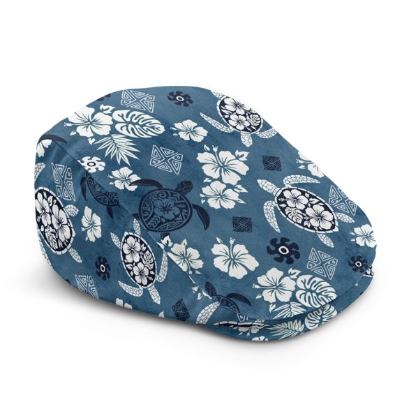 FUIALDOLG Retro Flat Cap for Travel Weekend Outings, Hawaiian Turtle Floral Print Polyester Soft Newsboy Hat Vintage