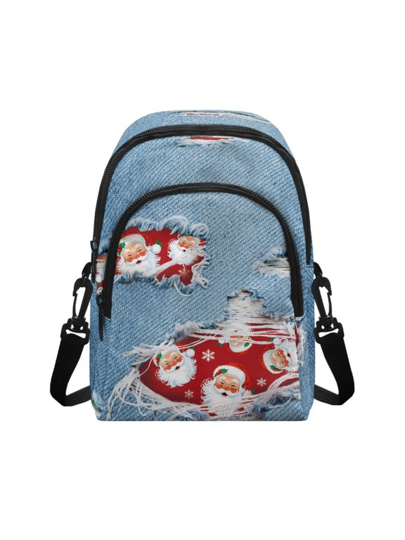 Santa Claus Crossbody Bag, Lightweight Polyester Cell Phone Purse Wallet for Traveling Daily Use, Secure Zipper Closure Small Crossbody Wallet