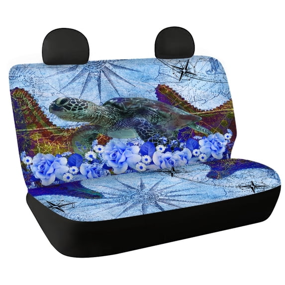 FUIALDOLG Sea Turtle Floral Map Full Wrap Car Seat Cover for Car Interior Automotive, Comfortable Rear Bench Seat Covers Stretch Car Back Seat Cover Protectors