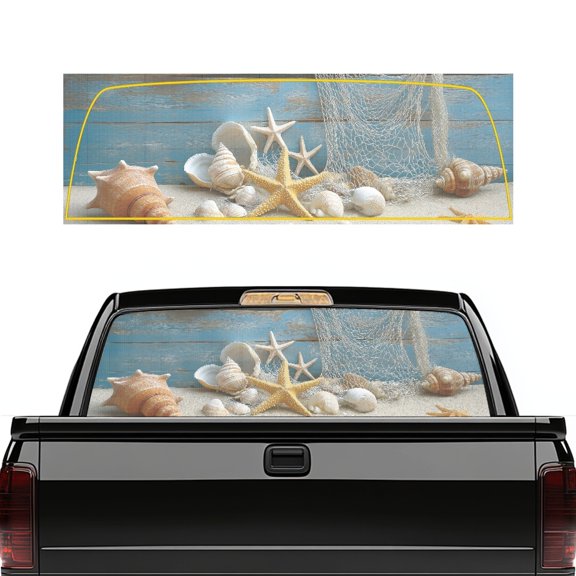 FUIALDOLG Seashell Starfish Truck Rear Window Decal Personalized Decoration Perforated UV-Proof Back Windshield Sticker, Waterproof Graphic Film for Pickup SUV