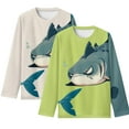thumbnail image 1 of FUIALDOLG Shark Kids Boys T Shirts Casual Long Sleeve Green Beige Tops 2 Pack Round Neck Soft Loose Basic Tees 13-14 Years, 1 of 6