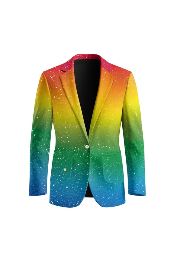 Single-Breasted Blazer, Rainbow Galaxy Polyester One Button Men's Suit Jacket for Casual Business Casual
