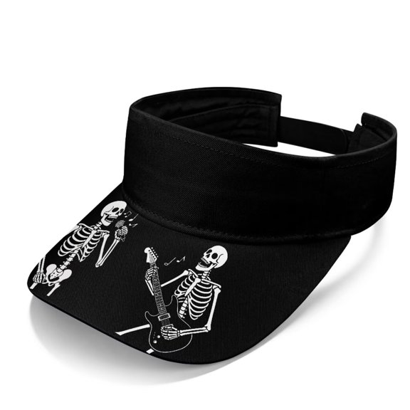 FUIALDOLG Skeleton Music Notes Print Athletic Visor Hat Women Men Adjustable Open Top for Running Beach Walking Hiking