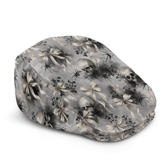 FUIALDOLG Skull Spider Bow Print Newsboy Hat, Adjustable Soft Flat Cap Retro Beret Hat for Driving Street