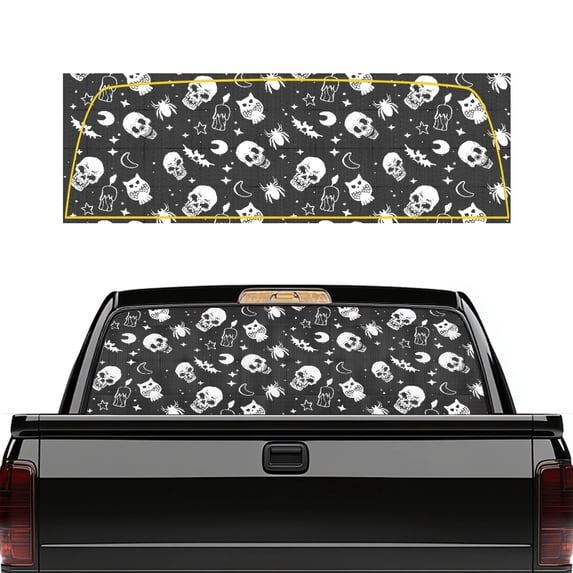 FUIALDOLG Skull Spider Moon Print Truck Rear Window Decal, Easy to Install Rear Window Decals Trucks Universal Perforated Car Rear Windshield Sunshade for, 66.9 x 22.4 Inch