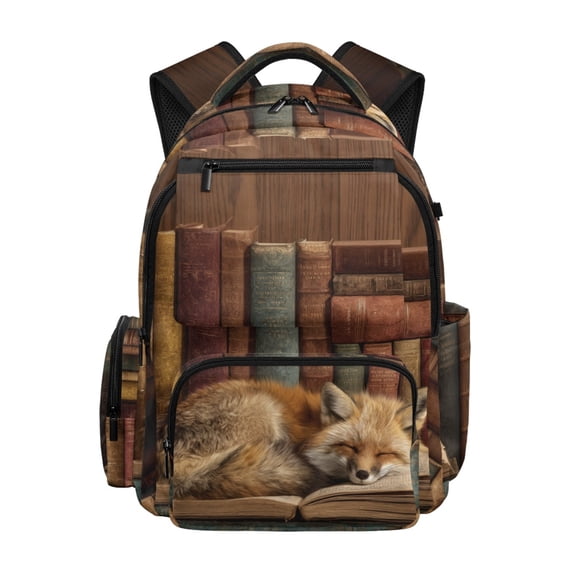 FUIALDOLG Sleeping Fox Print Lightweight Kids Backpack with multi-tasche Multiple Compartments Book Bag, Multi-Pocket 17 Inch College Students Backpacks for Middle School Travel