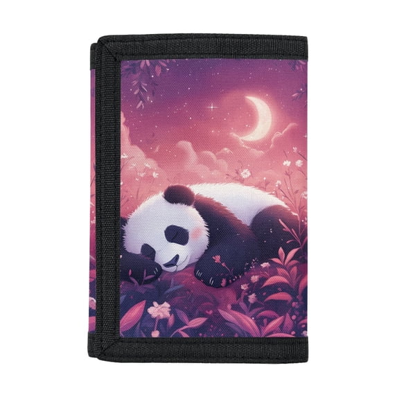FUIALDOLG Sleeping Panda Floral Theme Toddler Wallet, Polyester Children's Wallet for Outdoor, Portable Wear-Resistant Toddler Trifold Wallet