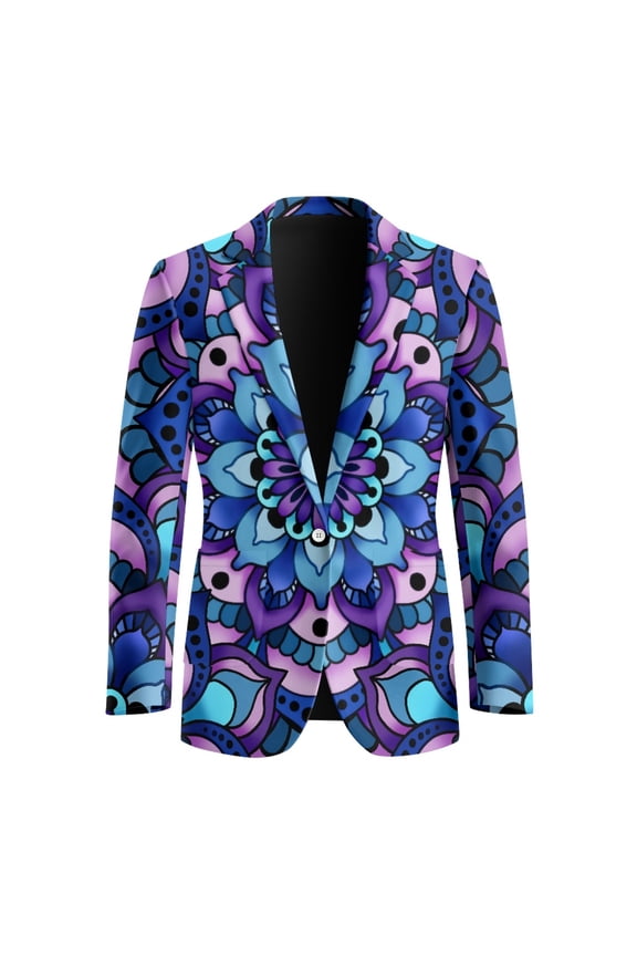 Slim Fit Men's Suit, Floral Pattern Design Polyester Tailored Men's Suit Jacket for Business Office