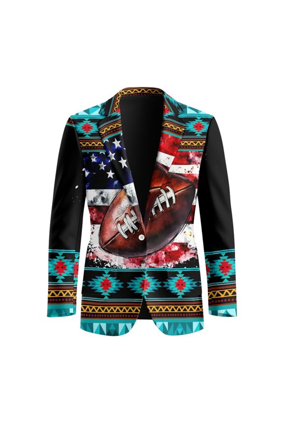 Slim Fit Polyester Blazer with Football Aztec Flag, Button Closure Suit Jacket for Men, Business Prom and Groomsmen Wear