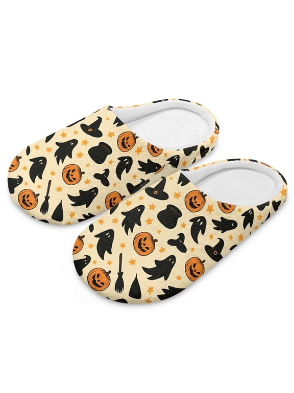 Slippers for Women Indoor Halloween Ghost Pumpkin Print House Slippers Closed Toe Design Lightweight Sole Bedroom Shoes, Size 6-7