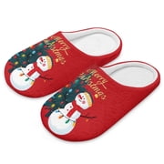 FUIALDOLG Slippers for Women Indoor Merry Christmas Snowman Print House Slippers Closed Toe Design Lightweight Sole Bedroom Shoes, Size 10.5-11.5