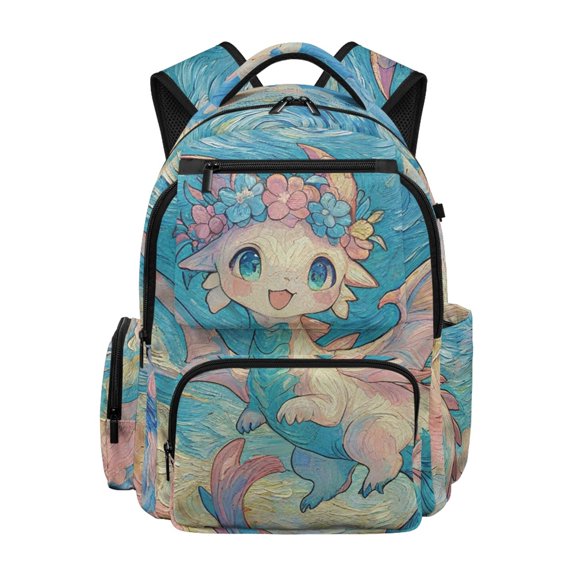 FUIALDOLG Smooth Zippers Kids Backpack for Daily Use Primary School, Polyester Side Pockets Book Bag, Floral Sky Dragon