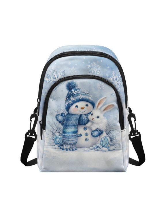 Snowman Rabbit Print Mini Chest Bag for Travel Dating Hiking, Polyester Zipper Closure Small Crossbody Wallet