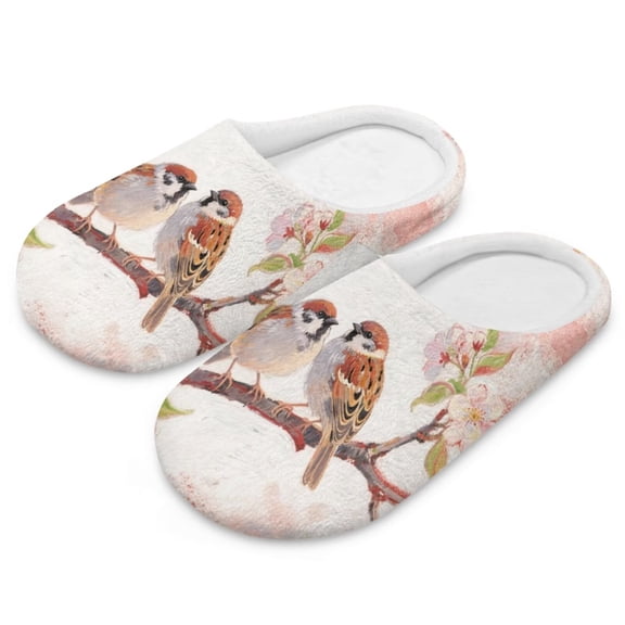 FUIALDOLG Sparrow Birds Print House Slippers for Woman Lightweight Indoor Slippers Closed Toe Slip On Bedroom Shoes with Memory Foam, Size 4.5-5.5
