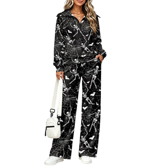 FUIALDOLG Spider Web Design 2 Piece Outfits, Side Pockets Lounge Sets ...