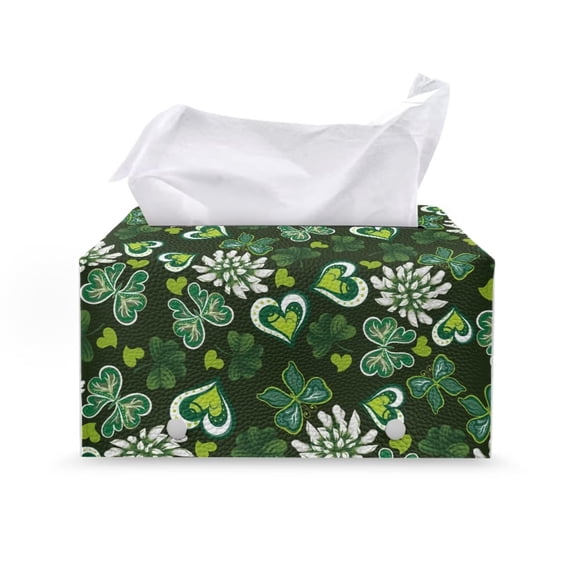 FUIALDOLG St. Patrick Tissue Box Cover, Modern PU Leather Rectangular Tissue Box Holder for Creative Decorative, Ideal for Bathrooms/Office/Car/Nightstand, 9.7"X5.2"X5.1", Green Butterfly Leaves