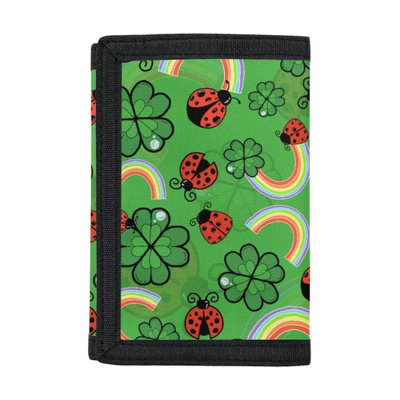 FUIALDOLG St. Patrick's Teen Trifold Wallet Featuring Ladybug Clover Rainbow, Waterproof Polyester Wallet for Outdoor Sports