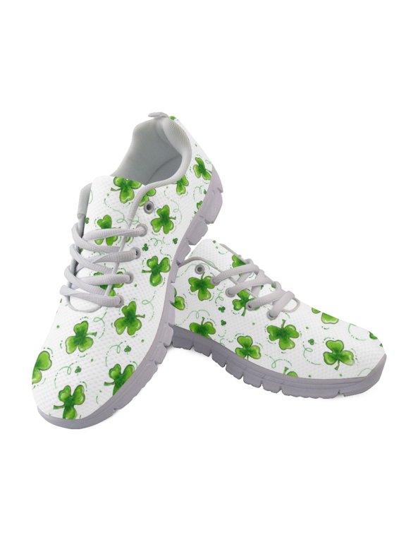 St. Patrick's Women Running Sneakers Featuring Green Clover, Breathable Mesh Athletic Shoes for Jogging and Walking