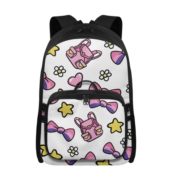 FUIALDOLG Star Bow 17 Inch Bookbag with Lunch Box for 5th Grade Boys Lightweight Boys Large Backpack with Adjustable Shoulder Straps and Side Pockets for 6-12 Years Old Boy