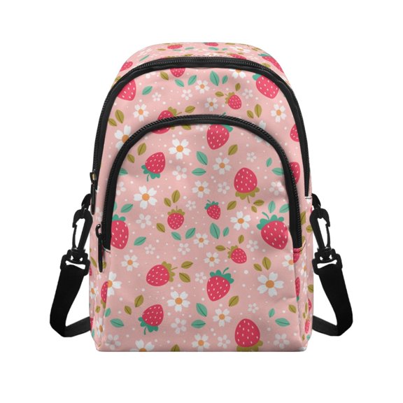 FUIALDOLG Strawberry Floral Pattern Design Adjustable Shoulder Strap Small Shoulder Sling Purse for Travel Shopping Dating, Polyester Card Slots Small Crossbody Bag