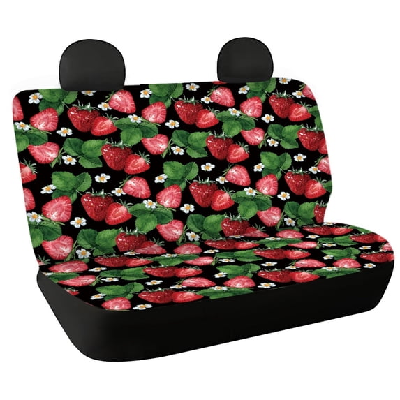 FUIALDOLG Strawberry Floral Rear Bench Seat Covers, 2 Piece Stretchy Soft Back Seat Covers for Car Truck Van and Auto Interior