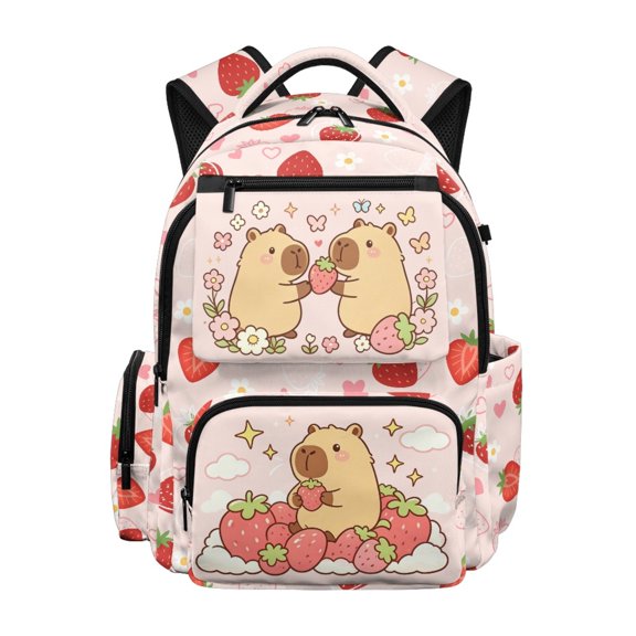 FUIALDOLG Strawberry Hearts School Backpacks with Multi-Pocket Multi-Pockets School Bookbags, Lightweight 17 Inch Kids Backpack for School for Middle School Primary School