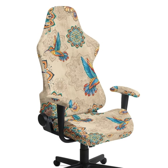 FUIALDOLG Stretch Armrest Chair Protector Bright Boho Mandala Flower Birds Gaming Chair Cover Non Slip Scratch Proof Computer Chair Slipcover Washable Slipcovers for Home,Office