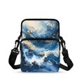 thumbnail image 1 of FUIALDOLG Stretch Polyester Crossbody Bag Lightweight with Front Pocket Crossbody Bags for Shop, Blue Gold Marble Pattern Crossbody Purse, 1 of 7