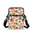 thumbnail image 1 of FUIALDOLG Stretch Polyester Crossbody Purse with Zipper Portable Coin Bag for Travel, Christmas Paw Print Pattern Over Shoulder Wallet, 1 of 8