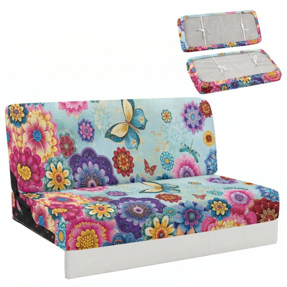 FUIALDOLG Stretchable Furniture Protector Fit for Camping RV RV Jackknife Sofa Cover Fit for Sofa Bed, Floral Butterfly Print