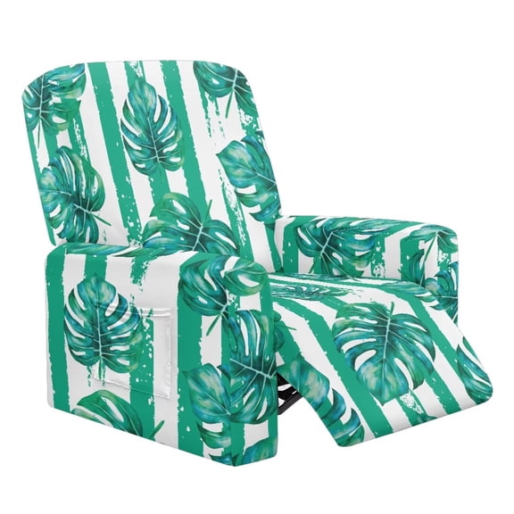 FUIALDOLG Striped Monstera Stretch Recliner Slipcovers Jacquard Recliner Chair Covers 4-Piece Lazy Boy Recliner Covers Non Slip Furniture Protector Sofa Couch Cover with Elastic Bottom