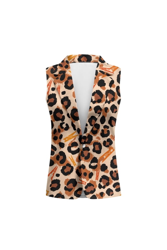 Stylish Leopard Print Women's Casual Suit Vest for Work Spring, Tailored Versatile Women's Sleeveless Waistcoat Vest, Wrinkle Resistant Durable Outerwear