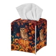 thumbnail image 1 of FUIALDOLG Stylish Tissue Box Holder Fall Sunflower Owl Square Tissue Cube Cover PU Leather Facial Organizer for Bathroom, Tabletop, Car, Night Stands, Office, Home, Kitchen, 5.1''X5.1''X5.5'', 1 of 7