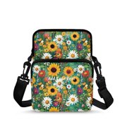 FUIALDOLG Sunflower Floral Crossbody Bag for Travel, Zippered 2 Layer over Shoulder Bags for Women Shoulder Bag