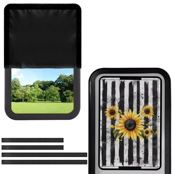FUIALDOLG Sunflower Stripes Rv Door Window Shade, Half-Fold Design Camper Sun Shade Windshield Blackout Cover, RV Accessories Fits for Interior Door Window 17.3 x 26 inch