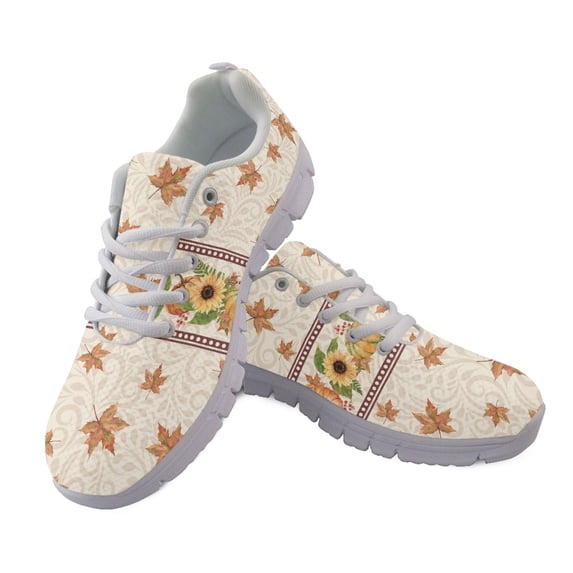 FUIALDOLG Sunflower and Maple Leaf Pattern Women Running Shoes, Non-slip Sole Breathable Tennis Shoes for Walking Gym