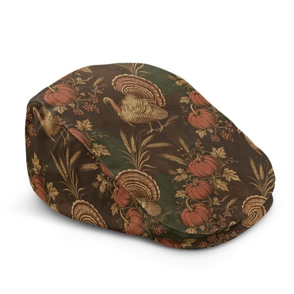 FUIALDOLG Thanksgiving Turkey Pumpkin Print Retro Newsboy Hat, Light Comfort Soft Polyester Beret Hat for Travel Outdoor Camping